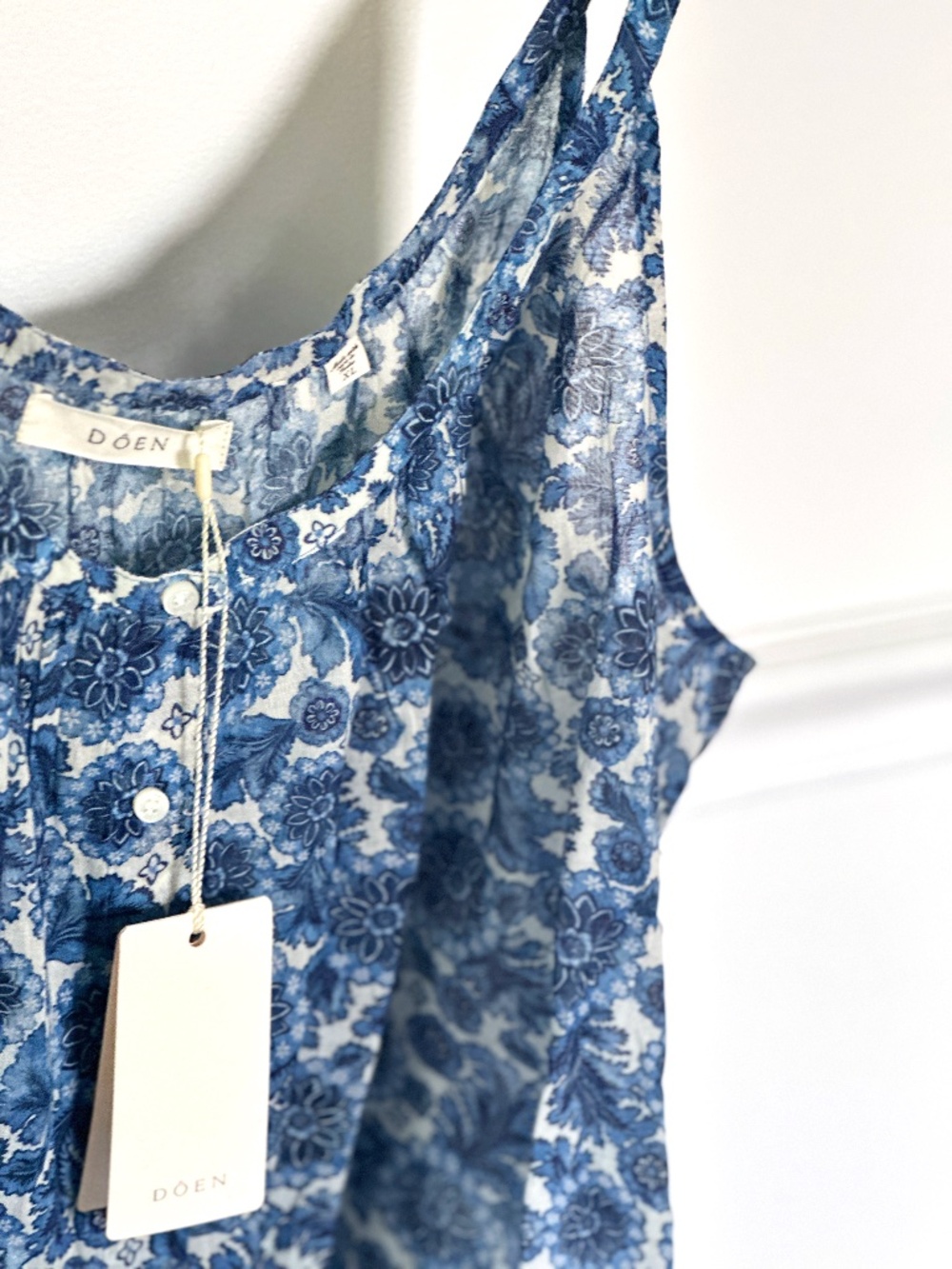 NWT DÔEN Nalina Blue Floral Cotton Tank XL - Picture 2 of 4